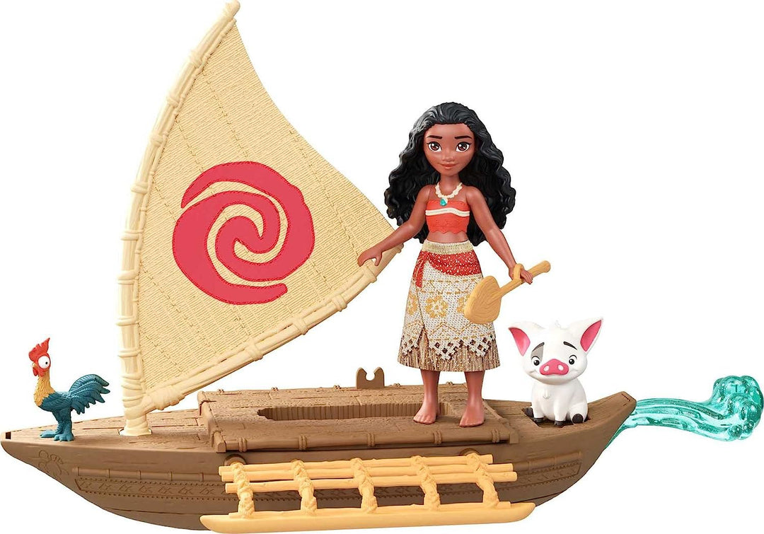 Disney Princess Toys, Moana, kleine Puppe und schwimmendes Boot mit 2 Freundfiguren,