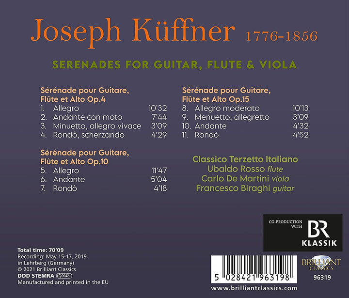 Classico Terzetto Italiano, Ubaldo Rosso - Küffner: Serenades for Guitar, Flute & Viola [Audio CD]