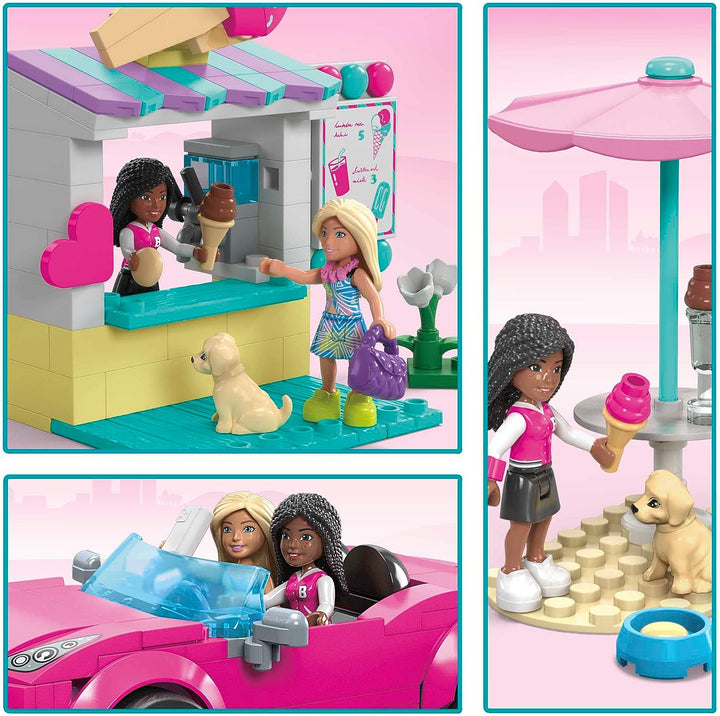 MEGA Barbie Car Building Toys Spielset, Cabrio &amp; Eisstand mit 225 Pi