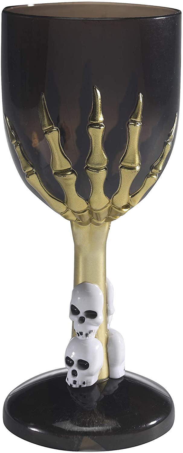 Gothic Wine Glass with Skeleton Hand Stem - Black