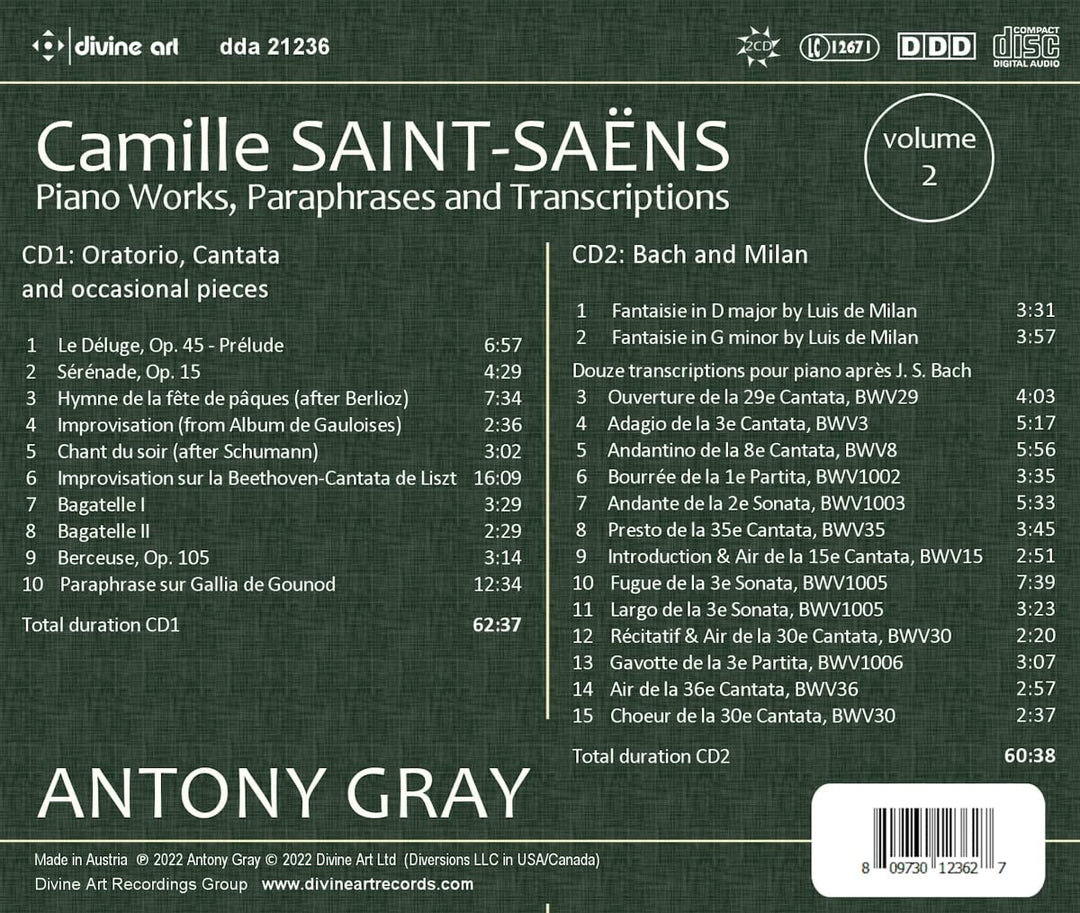 Saint-Saens: Klavierwerke 2 [Antony Gray] [Divine Art: DDA21236] [Audio CD]