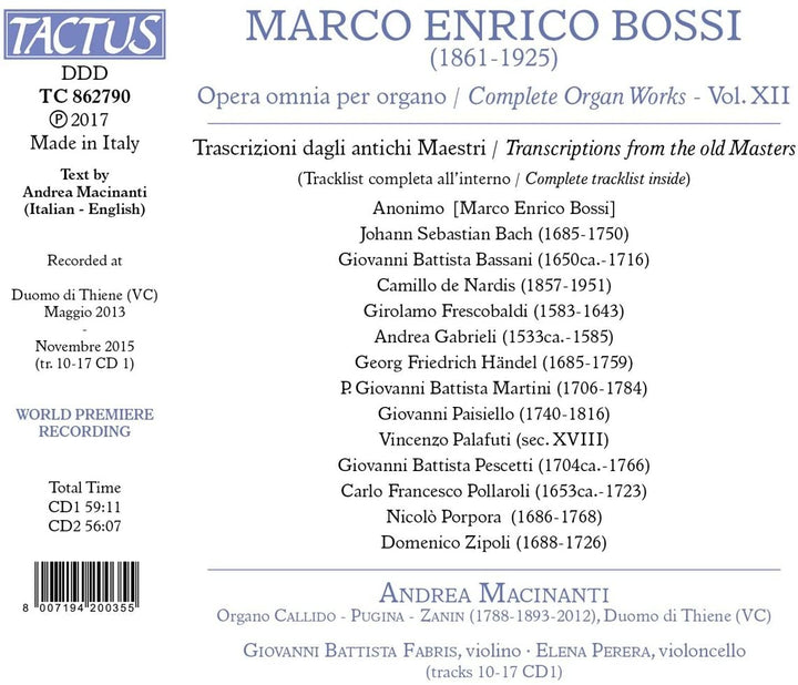 Marco Enrico Bossi: Das komplette Orgelwerk, Bd. 12 [Andrea Macinanti; Giovanni Battista Fabris; Elena Perera] [Tactus:TC 862790] [Audio CD]