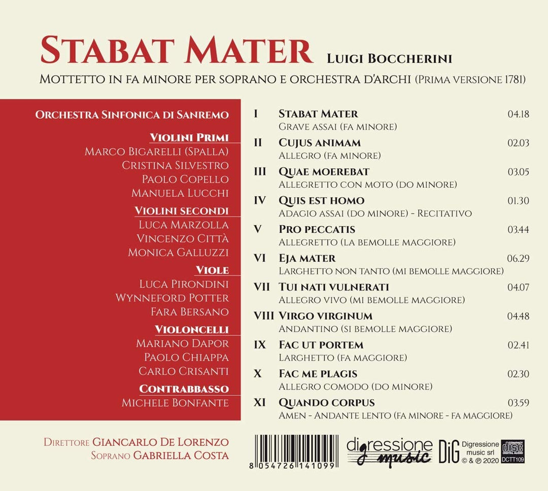 Boccherini: Stabat Mater [Gabriella Coasta; Orchester Sinfonica di Sanremo; Giancarlo De Lorenzo] [Digressione Music: DIGR109] [Audio CD]