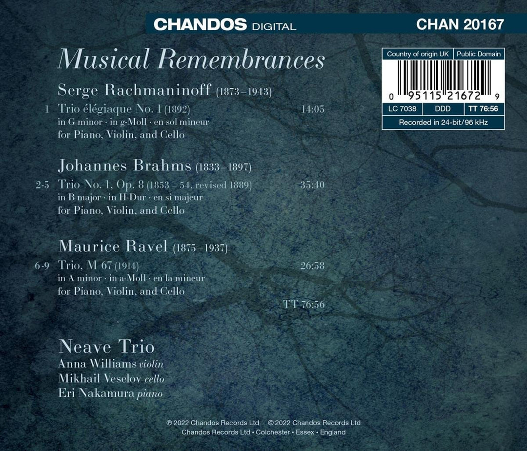 Musikalische Erinnerungen [Neave Trio] [Chandos: CHAN 20167] [Audio CD]