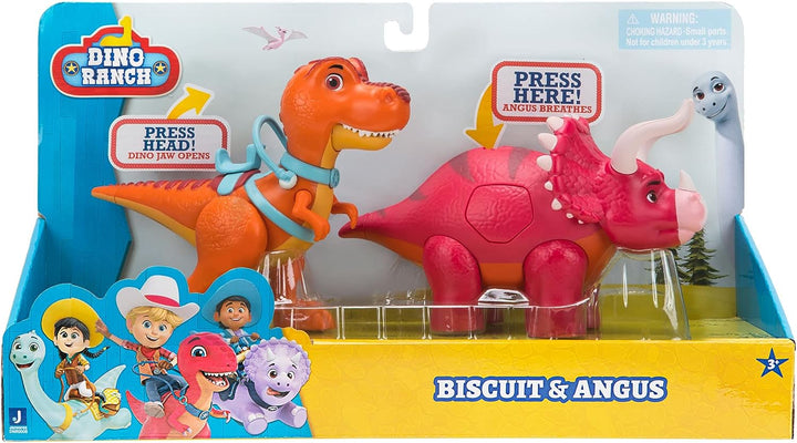 Dino Ranch Deluxe Dino 2er-Pack – mit Biscuit, einem 5-Zoll-Spielzeug-T-Rex und Angus,