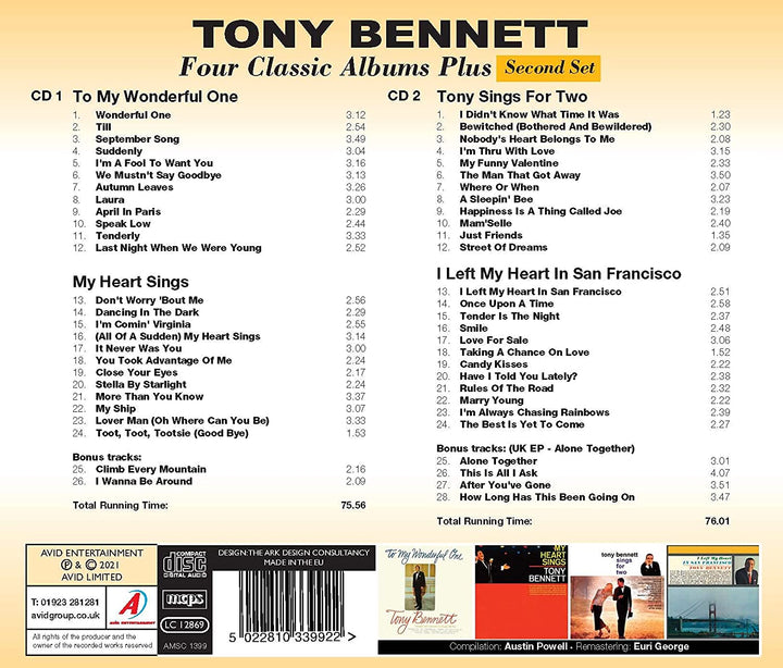 Tony Bennett – Vier klassische Alben plus (To My Wonderful One / My Heart Sings / Tony Sings For Two / I Left My Heart In San Francisco) [Audio-CD]