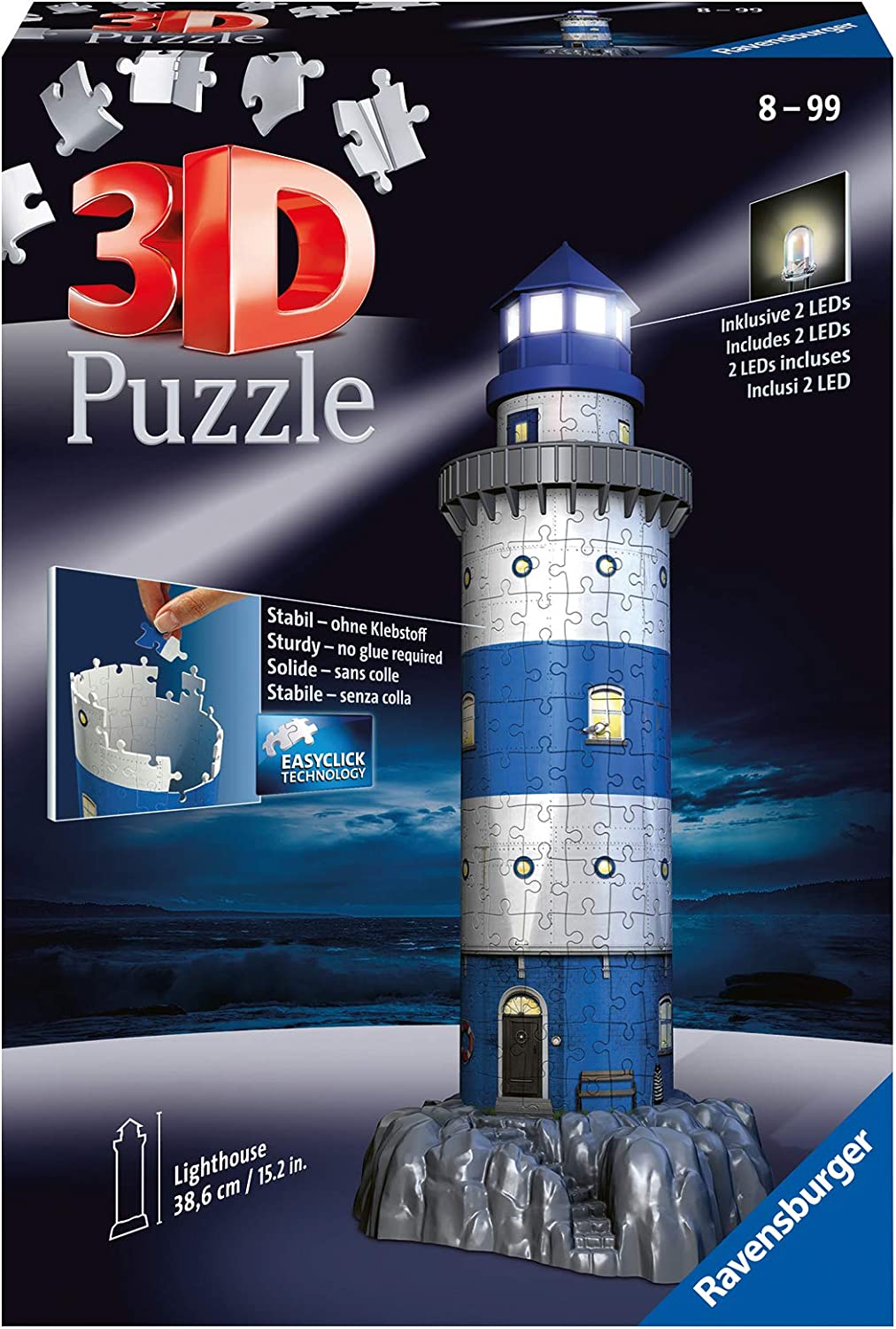 Ravensburger Leuchtturm – Nachtausgabe, 216-teiliges 3D-Puzzle