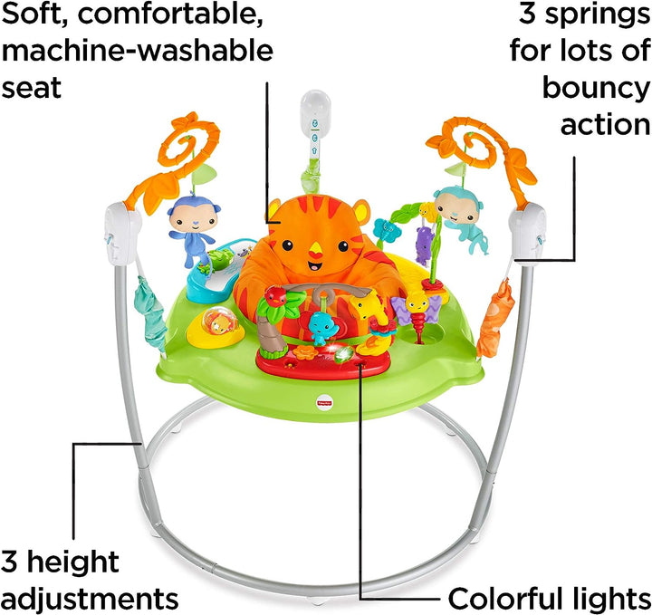 Fisher-Price Roarin' Rainforest Jumperoo, Aktivitätszentrum für Kleinkinder mit Musik, Lichtern und Geräuschen