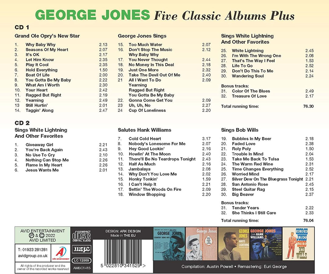 George Jones - Five Classic Albums Plus (Grand Ole Opry's New Star / George Jones Sings / Sings White Lightning And Other Favorites / Salutes Hank Williams / Sings Bob Wills) [Audio CD]