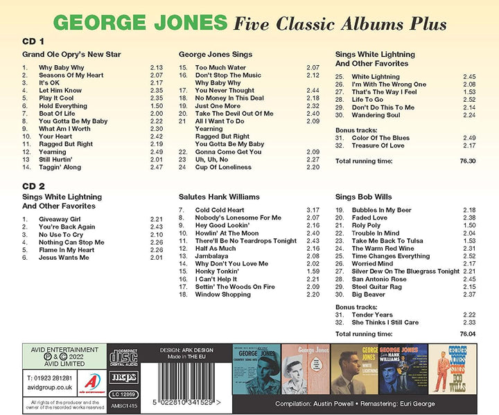 George Jones – Five Classic Albums Plus (Grand Ole Opry’s New Star / George Jones Sings / Sings White Lightning And Other Favorites / Salutes Hank Williams / Sings Bob Wills) [Audio-CD]