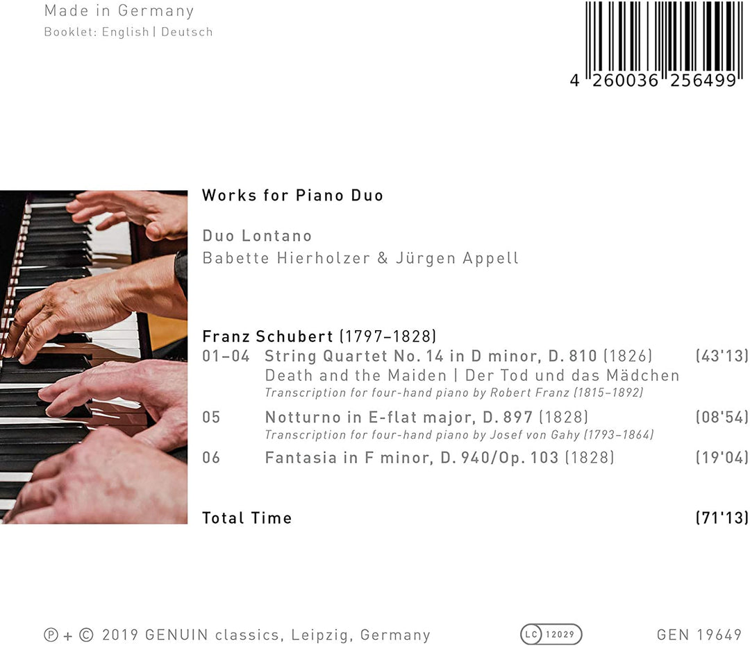 Schubert: Works For Piano Duo [Duo Lontano] [Genuin Classics: GEN19649] [Audio CD]