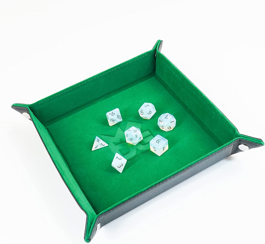 Metallic Dice Games Fold Up Velvet Dice Tray w/ PU Leather Backing: Green, Role