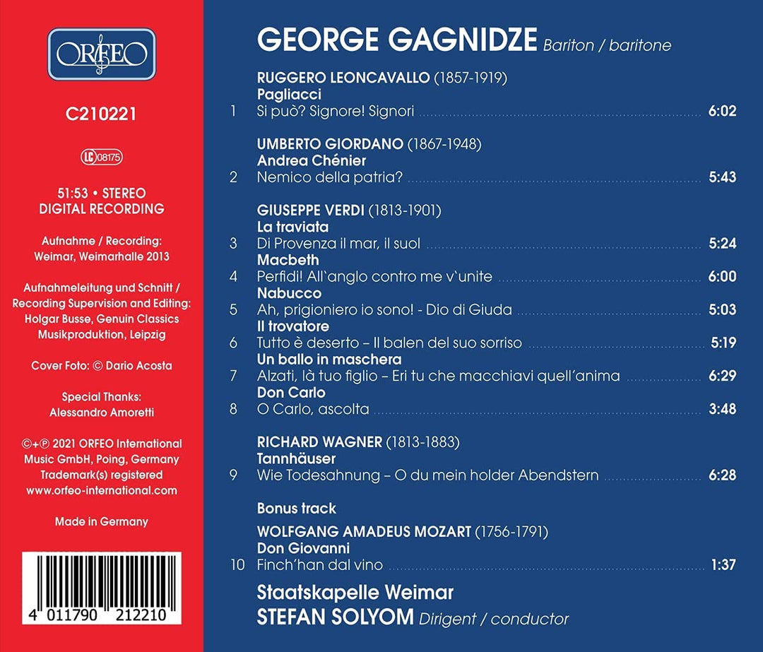 George Gagnidze: Opernarien [George Gagnidze; Staatskapelle Weimar; Stefan Solyom] [Orfeo: C210221] [Audio CD]