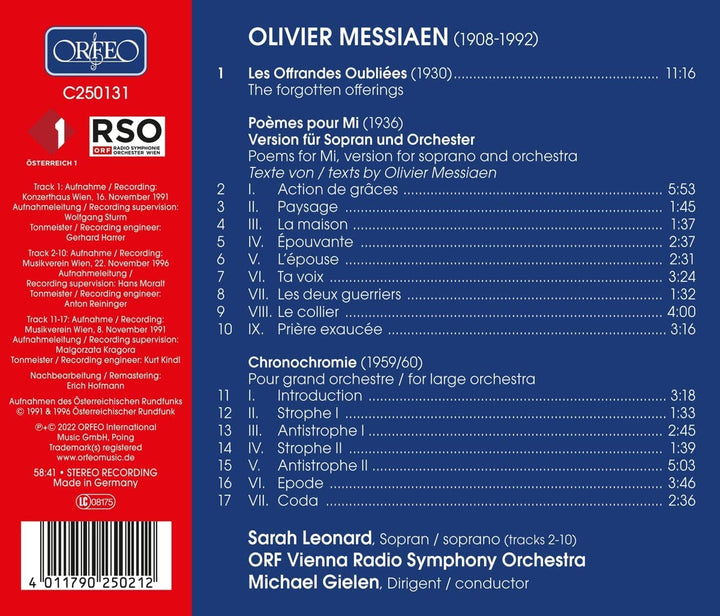 Messiaen: Gielen dirigiert [Sarah Leonard; ORF Radio-Symphonieorchester Wien; [Audio-CD]