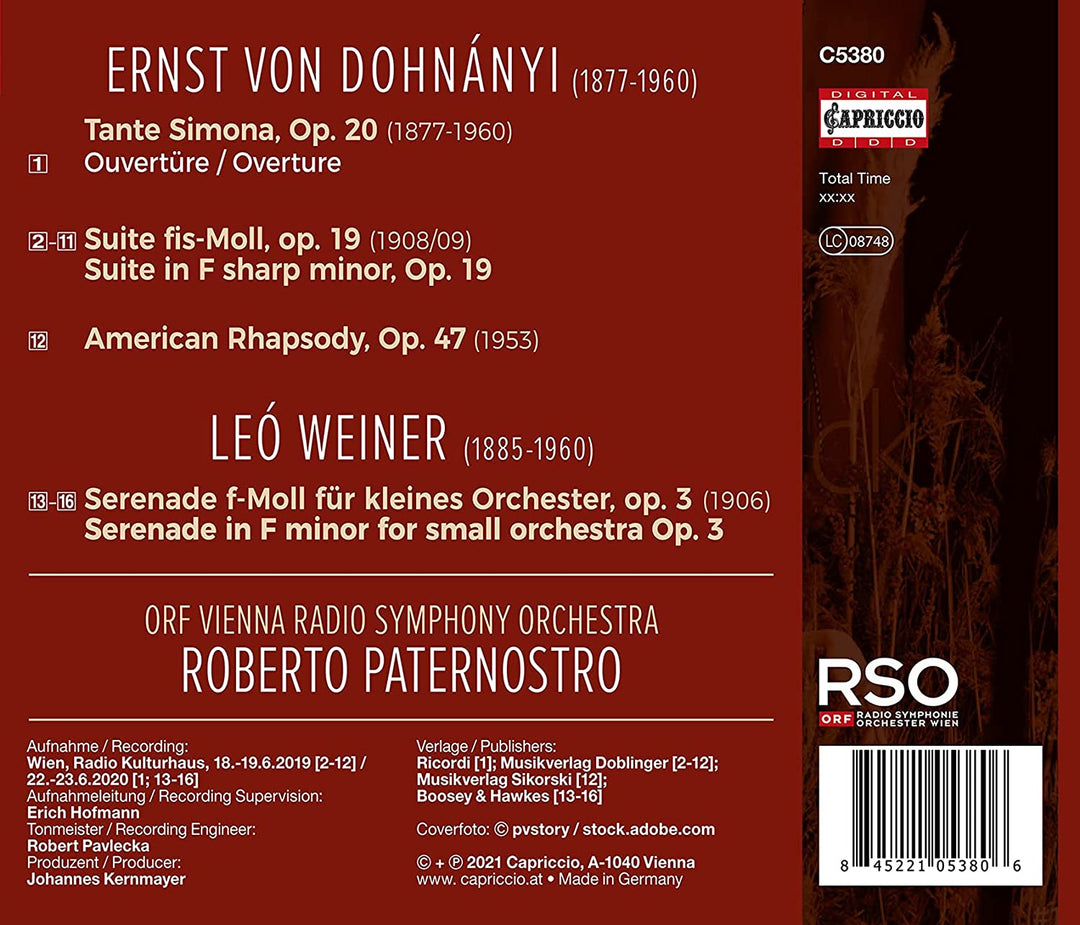 ORF Radio-Sinfonieorchester Wien - Dohnanyi: Tante Simona [ORF Radio-Symphonieorchester Wien; Roberto Paternostro] [Capriccio: C5380] [Audio CD]