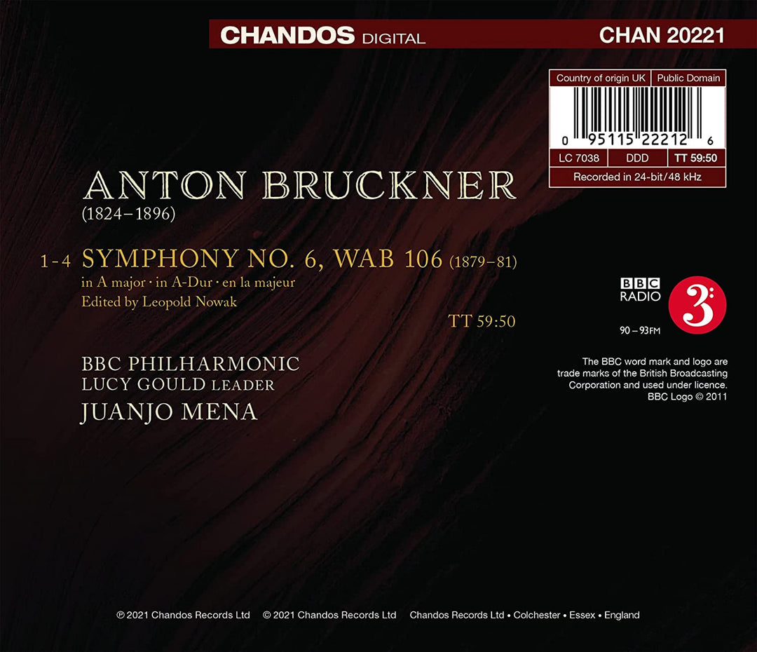 Bruckner: Symphonie 6 [BBC Philharmonic; Juanjo Mena] [Chandos Records: CHAN 20221] [Audio CD]