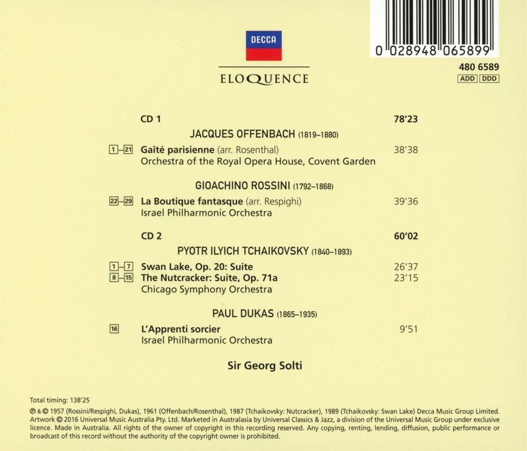 Sir Georg Solti, Verschiedene Orchester – Solti At The Ballet: Offenbach, Rossini, Tschaikowsky, Dukas [Audio-CD]