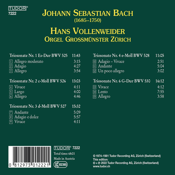 Hans Vollenweider - Bach: 5 Triosonaten [Hans Vollenweider] [Tudor: TUD7222] [Audio CD]