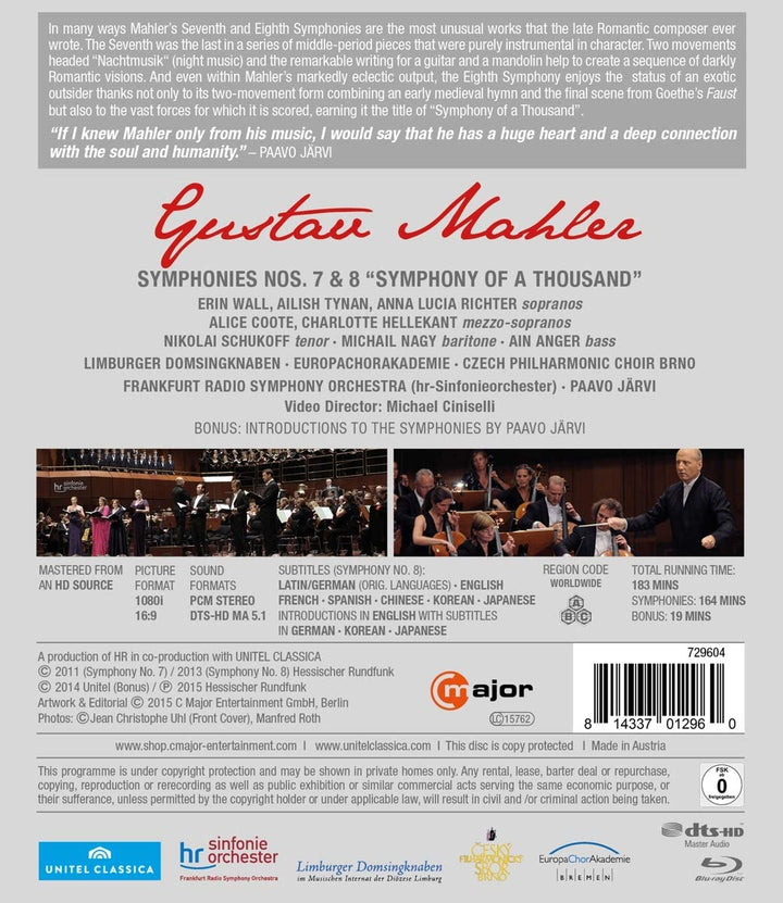 Mahler: Symphonien Nr. 7 &amp; 8 [Paavo Jrvi, hr-Sinfonieorchester Frankfurt] [C-Dur ENTERTAINMENT [2015] [Blu-ray]