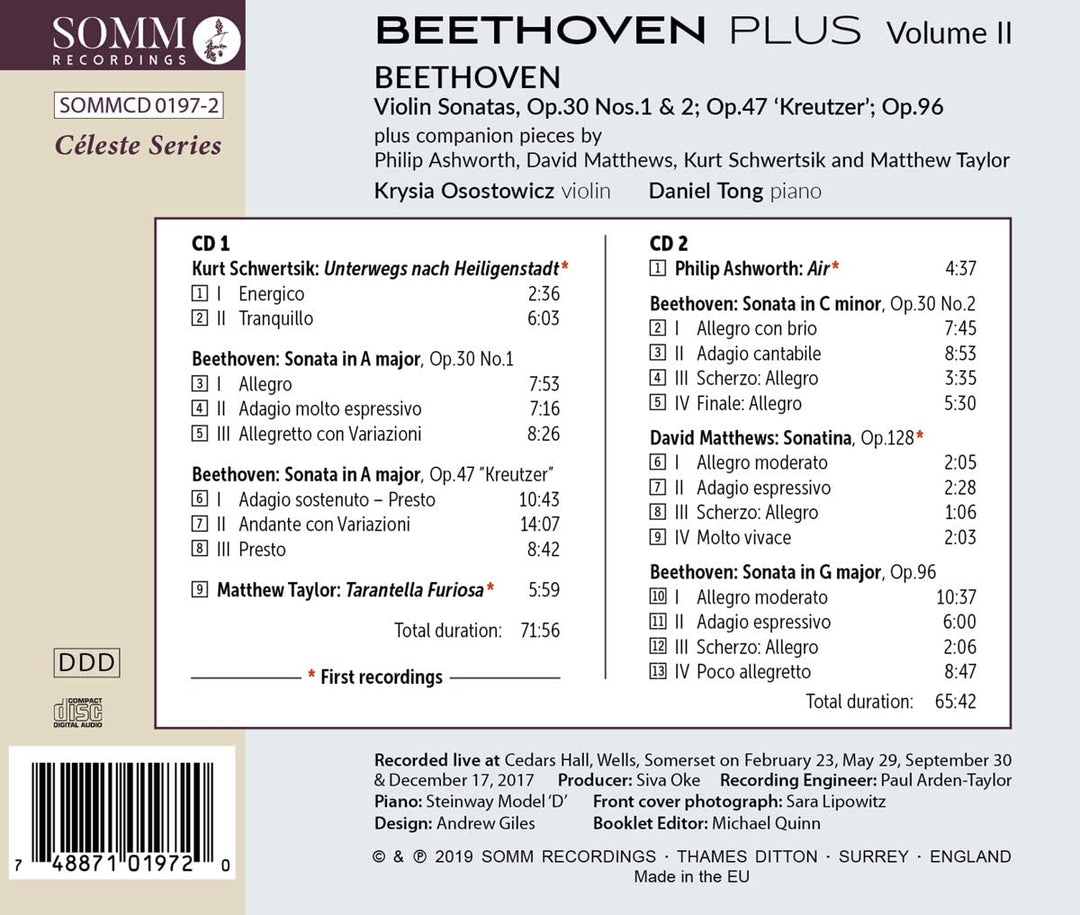 Beethoven Plus, Band 2 [Krysia Osostowicz; Daniel Tong] [Somm: SOMM 0197-2] [Audio CD]