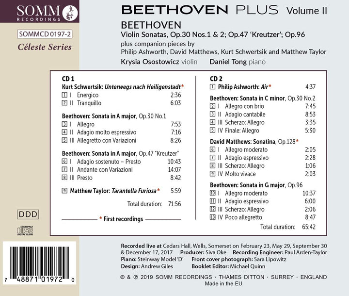 Beethoven Plus, Band 2 [Krysia Osostowicz; Daniel Tong] [Somm: SOMM 0197-2] [Audio CD]