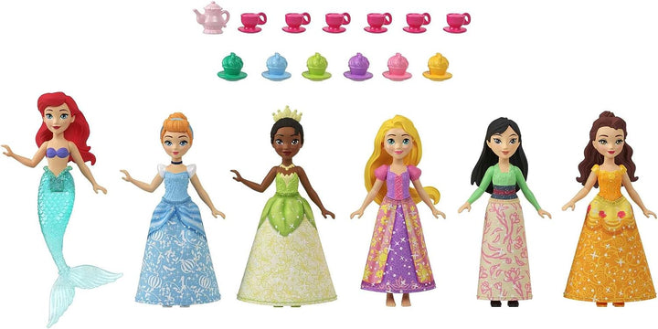 Disney Princess-Spielzeug, 6 bewegliche kleine Puppen mit glitzernder Kleidung und 13 Teebeuteln