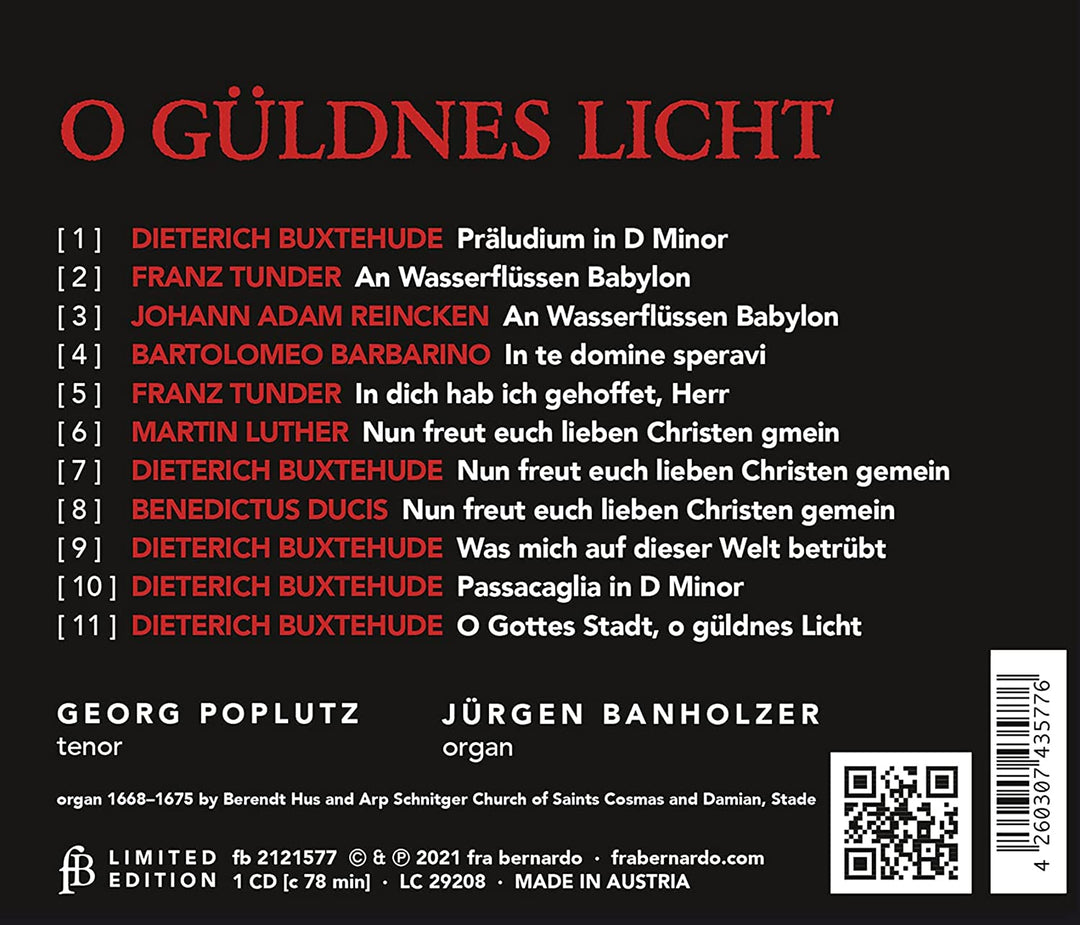 Jürgen Bannholzer; Georg Poplutz - O Guldnes Licht - Werke von Buxtehude etc. [Audio CD]