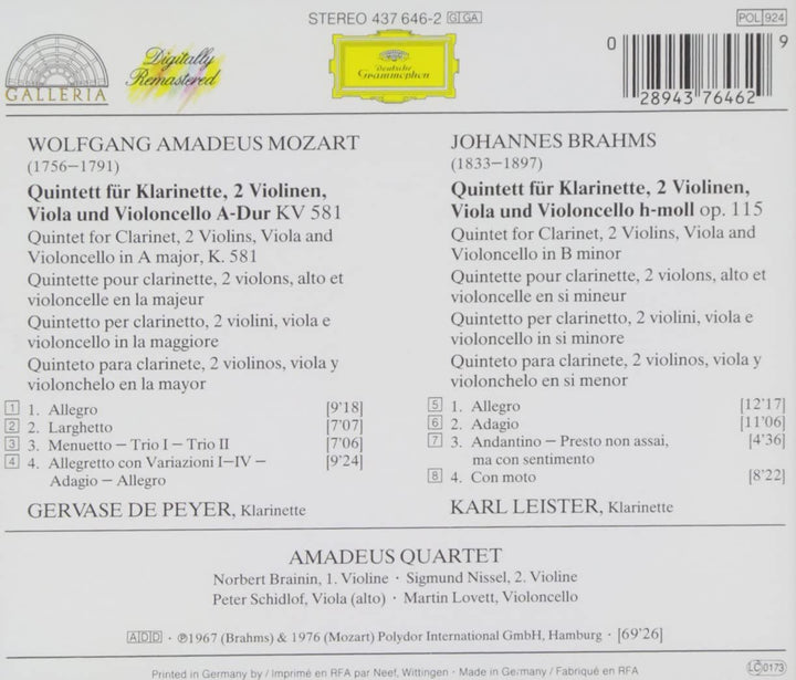 Brahms, Johannes - Brahms/Mozart: Klarinettenquintette [Audio-CD]