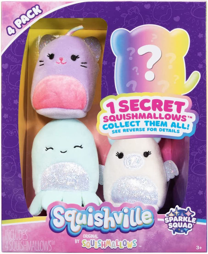 Squishville von Squishmallows SQM0327 Sparkle Squad Vier 2-Zoll-Plüschtiere für Kinder