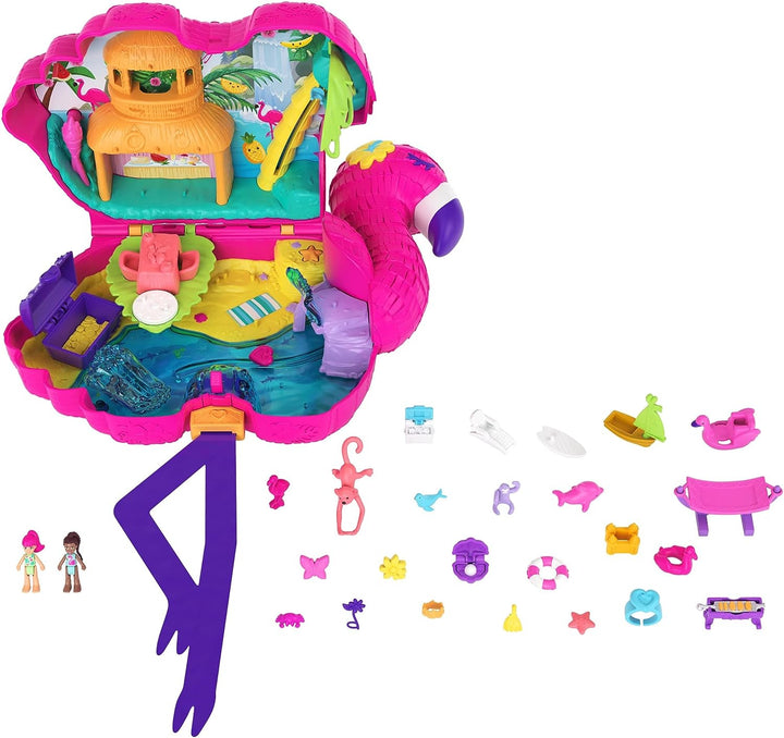 Polly Pocket Flamingo Party Large Compact, 26 Surprises Pop & Swap Feature