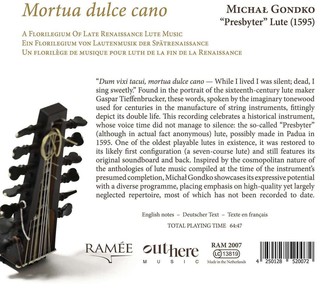 Mortua dulce Cano. A Florilegium of Late Renaissance Lute Music [Audio CD]