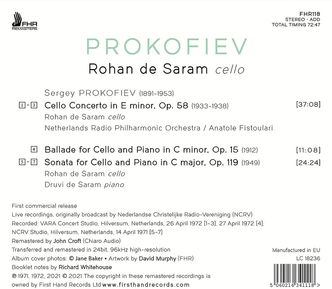 Prokofjew: Cellokonzert, Op. 58; Ballade für Cello und Klavier [Audio-CD]