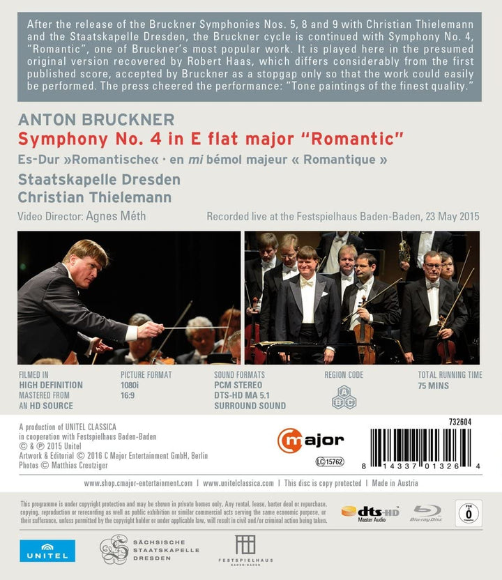 Bruckner: Symphonie Nr. 4 [Staatskapelle Dresden, Christian Thielemann] [C-Dur Entertainment: 732604] [2016] [Blu-ray]