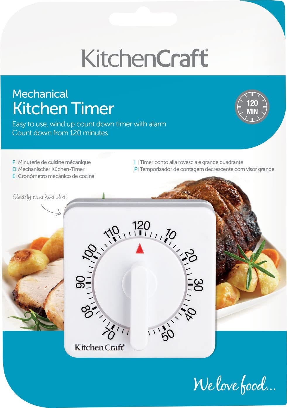 KitchenCraft Mechanischer 2-Stunden-Küchentimer zum Aufziehen