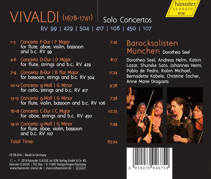 Vivaldi: Solokonzerte [Barocksolisten München] [Hanssler: 98.034] [Audio CD]