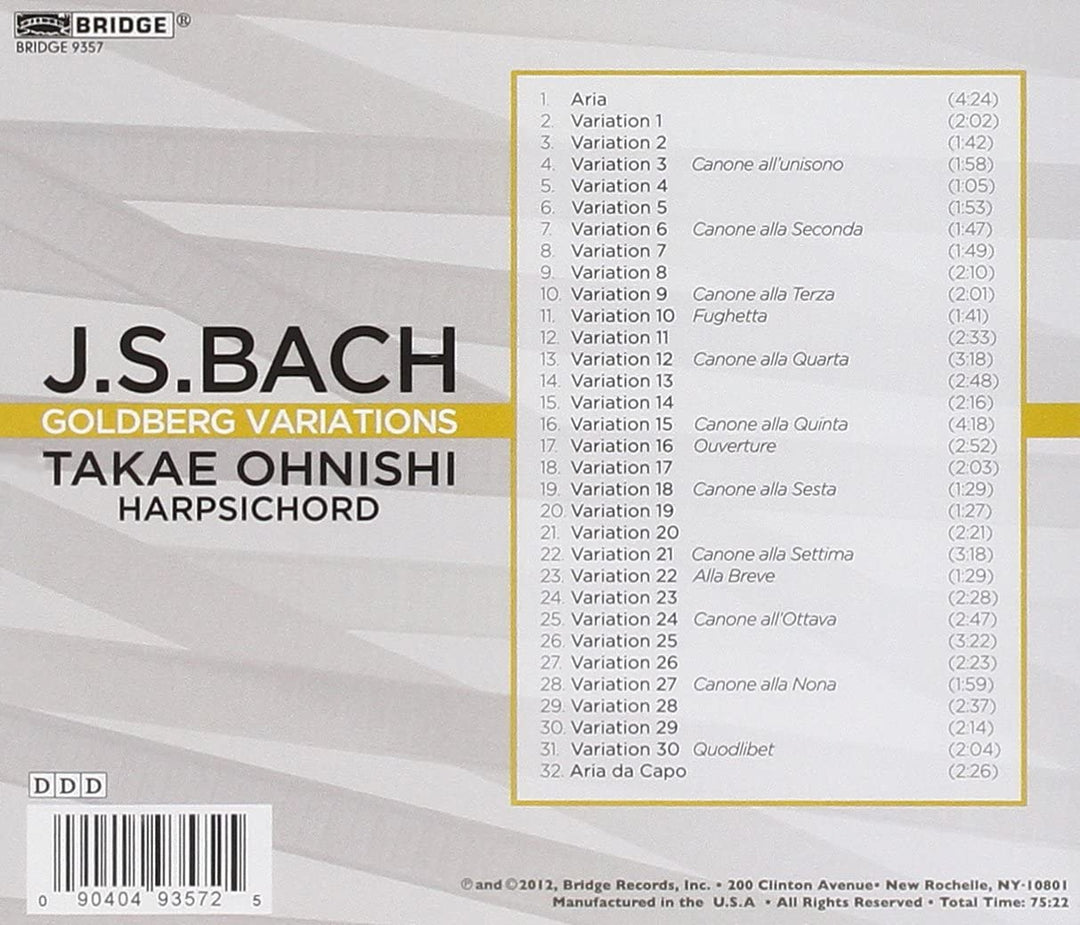 Bach: Goldberg-Variationen Bwv 988 (Takae Ohnishi) (Bridge Records: BRIDGE 9357) [Audio CD]