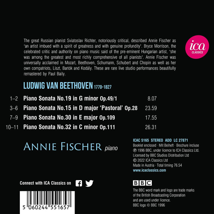 Annie Fischer - Beethoven: Klaviersonaten Nr. 19, 15, 30 &amp; 32 [Audio-CD]