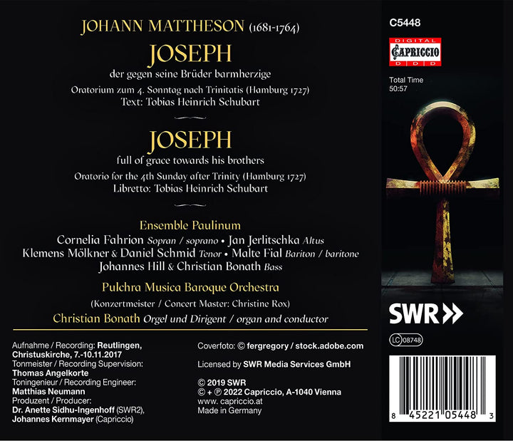 Mattheson: Joseph Oratorio [Verschiedenes] [Capriccio: C5448] [Audio CD]