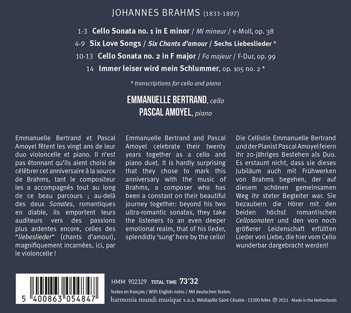 Bertrand, Emmanuelle - Johannes Brahms: Sonaten &amp; Liebeslieder für Cello und Klavier [Audio CD]