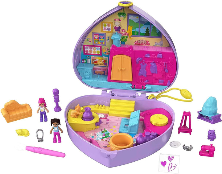 Polly Pocket Starring Shani Art Studio Compact, Micro Shani &amp; Friend Dolls, 5 Re