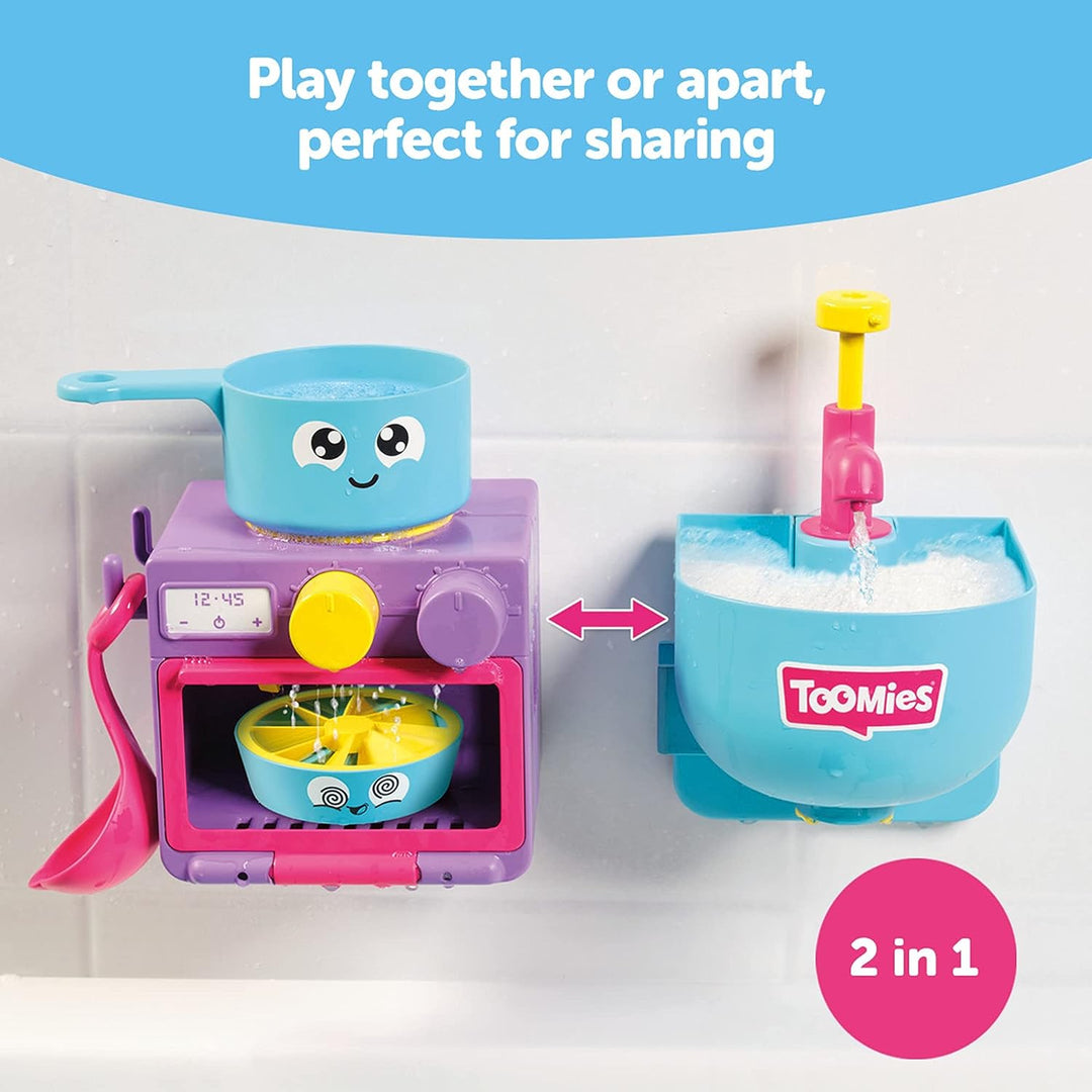 Toomies E73264 Bubble &amp; Bake Badezeit, Baby, Badekleinkinder, Seifenblasen-Spielzeug zum Thema Küche, 2-in-1-Set, Wasserspiel für Kinder, geeignet für 18 Monate und 2, 3 und 4 Jahre alte Jungen und Mädchen, mehrfarbig