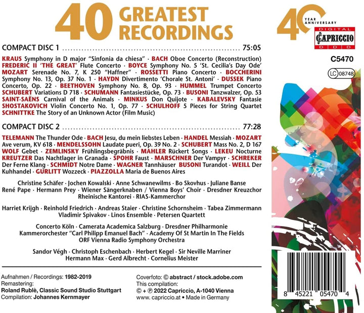 Christine Schäfer - 40 Greatest Recordings for Capriccio's 40 Year Anniversary [Various] [Capriccio: C5470] [Audio CD]