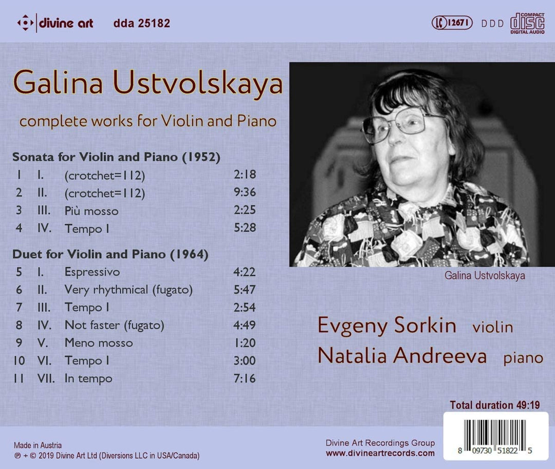 Ustvolskaya: Sämtliche Werke für Violine und Klavier [Evgeny Sorkin; Natalia Andreeva] [Divine Art: DDA25182] [Audio CD]