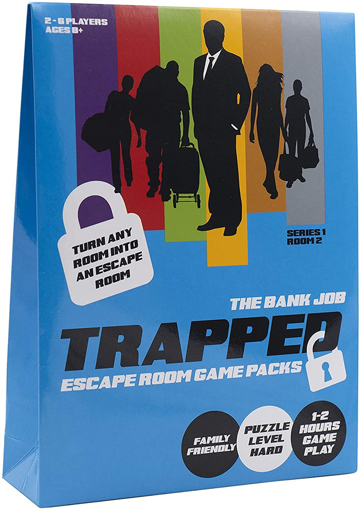 Trapped Escape Room Games BJ001 Bankjob, verwandeln Sie Ihr Zuhause in einen Escape Room, kein Warten auf die Reihe, Escape Room in a Box Kit, lösen Sie Rätsel und Hinweise mit Freunden und Familie, bis zu 6 Spieler, ab 8 Jahren