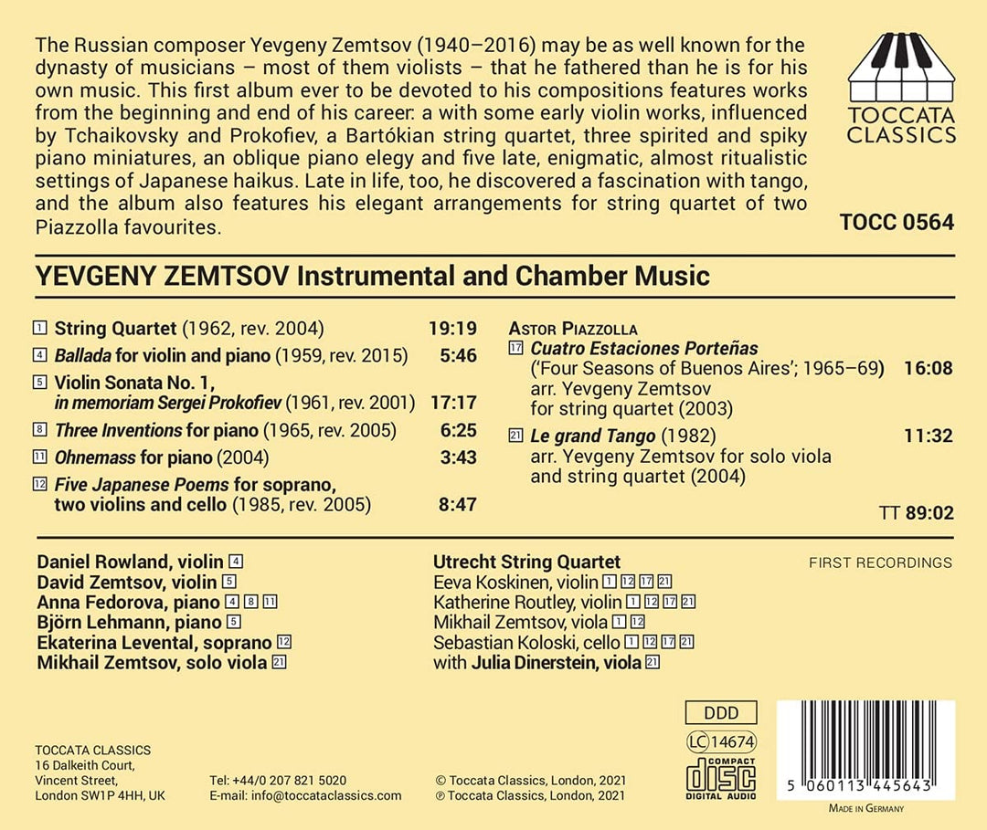 Kammerarrangements [Ekaterina Levental; Daniel Rowland; David Zemtsov; Julia Dinerstein; Utrecht String Quartet] [Toccata Classics: TOCC 0564] [Audio CD]