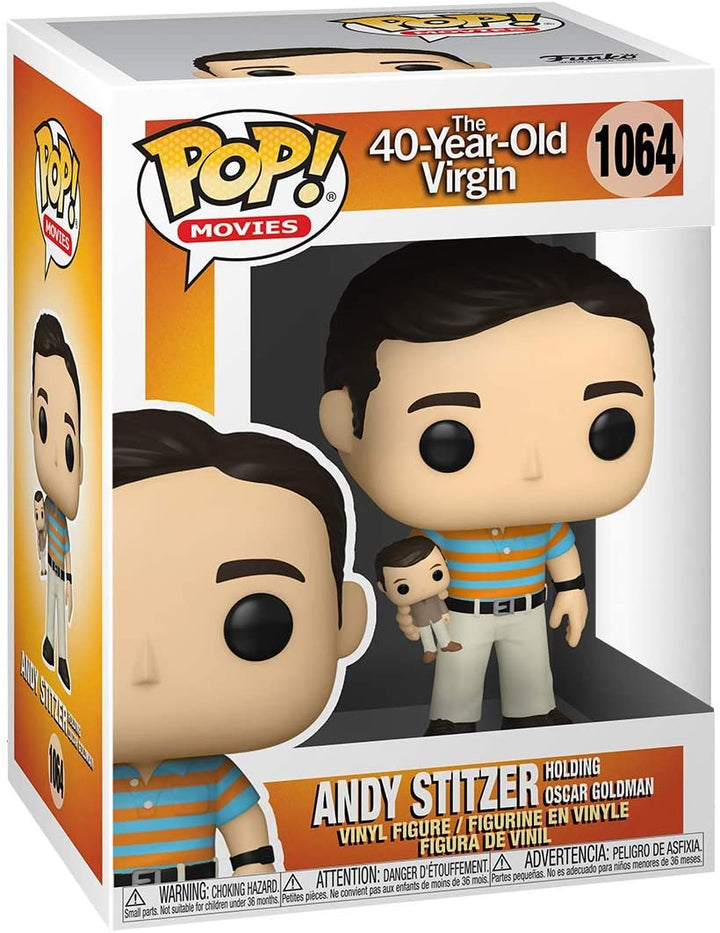 Il 40enne Virgin Andy Stitzer con in mano Oscar Goldman Funko 54469 Pop! Vinile #1064