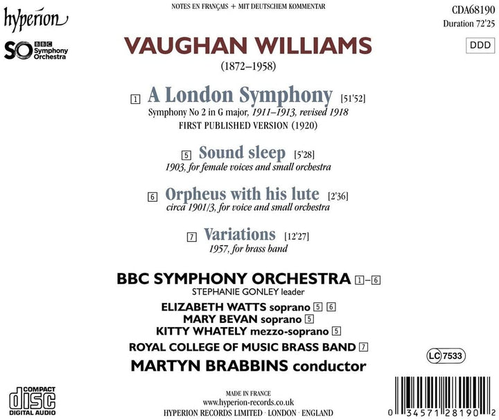 Ralph Vaughan Williams: A London Symphony and other works [BBC Symphony Orchestra; Martyn Brabbins] [Hyperion A68190] [Audio CD]