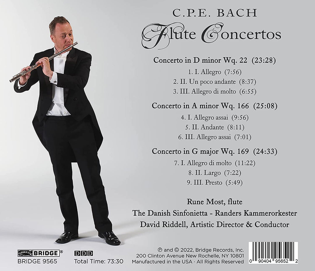 Rune Most - CPE Bach: Flötenkonzerte [Rune Most; Die dänische Sinfonietta; David Riddell] [Bridge Records: BRIDGE 9565] [Audio CD] 