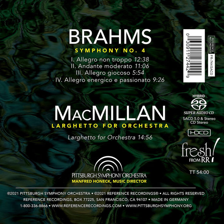 Pittsburgh Symphony Orchestra – Brahms: Sinfonie Nr. 4 [Pittsburgh Symphony Orchestra; Manfred Honeck] [Referenzaufnahmen: FR-744] [Audio-CD]