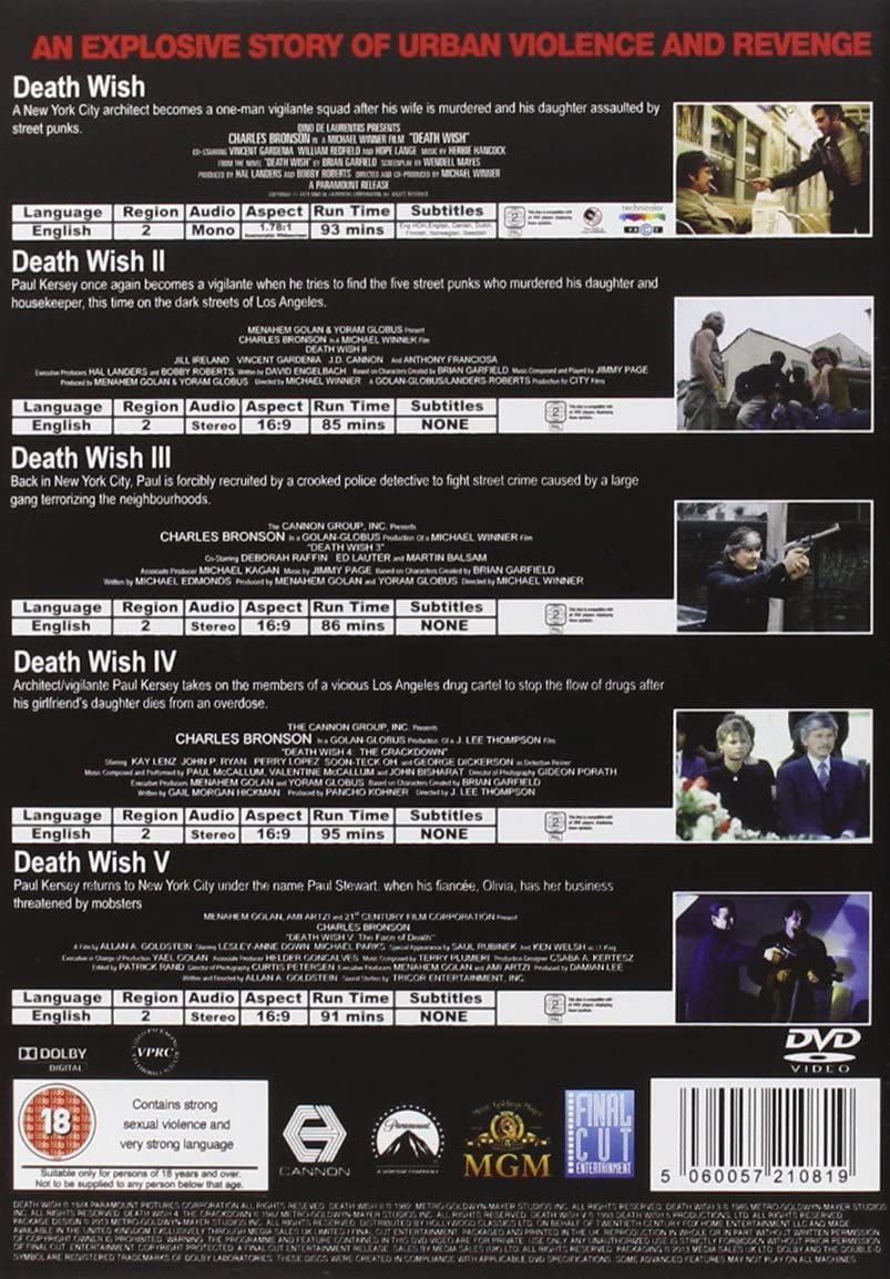 Death Wish 1-5 Complete Collection – Action/Thriller [DVD]